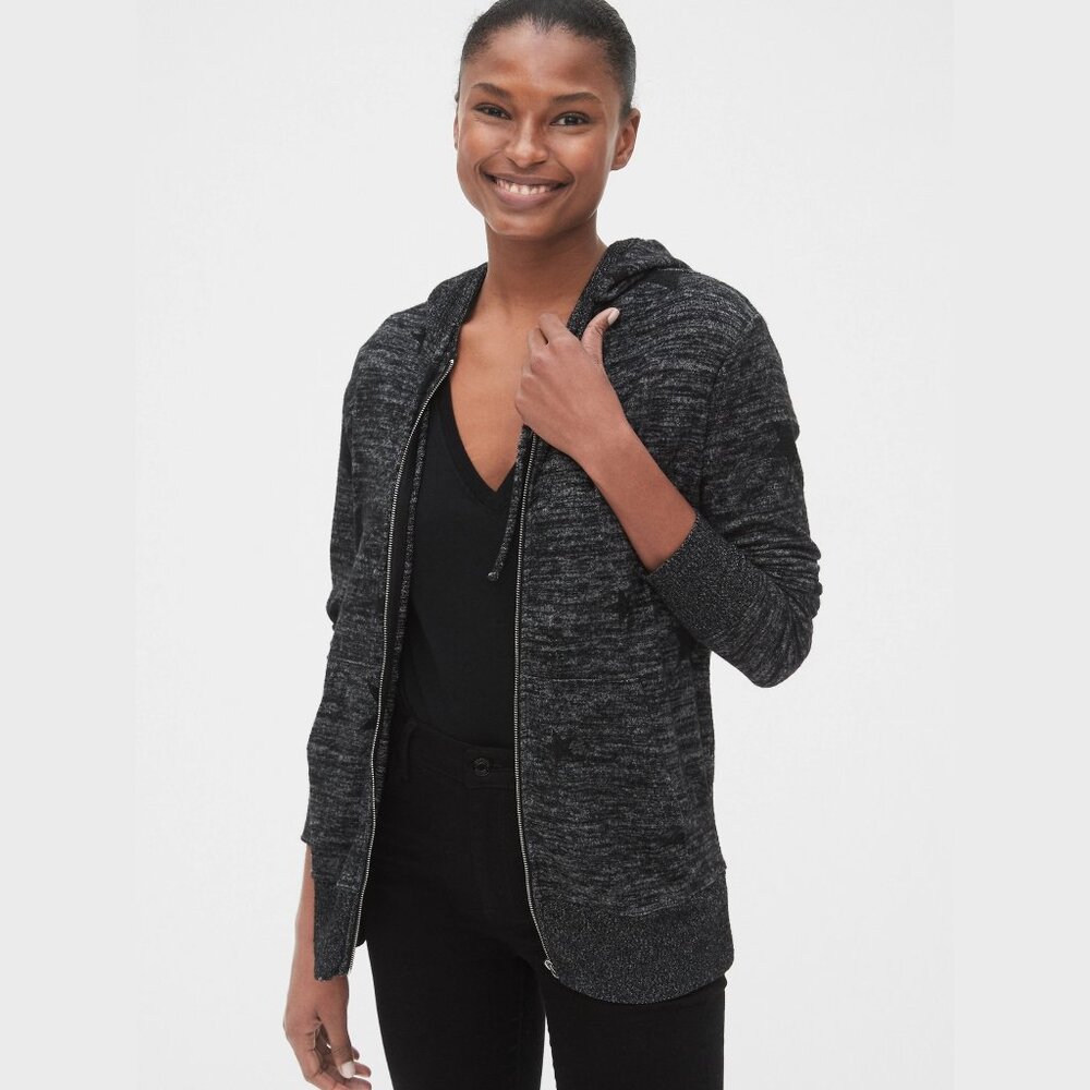 GAP Softspun full-zip hoodie in marled black star print